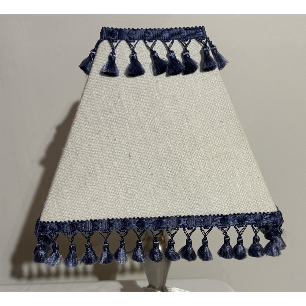 Square Lamp Shade Ivory With Blue Tassels